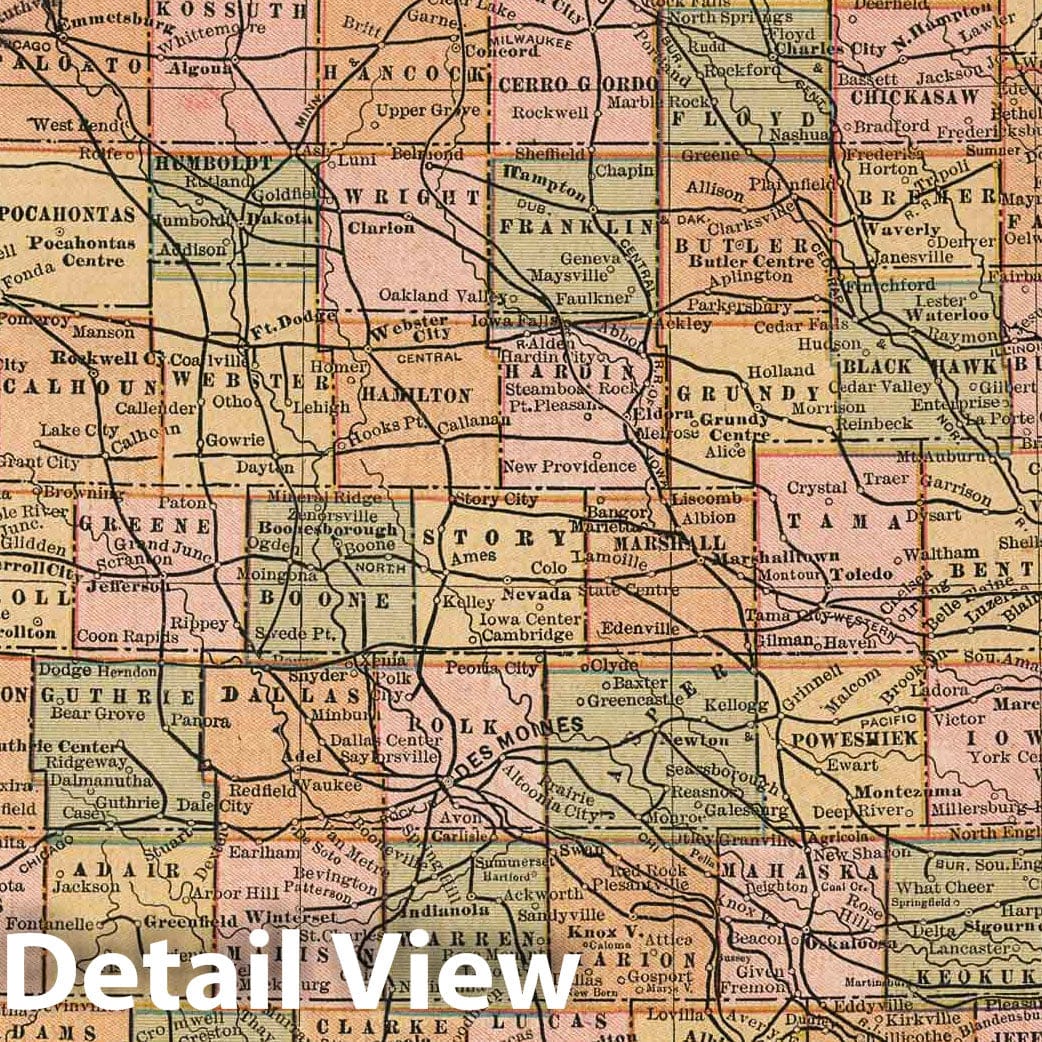 Iowa, 1883 - Cram's Family Atlas Historical Map Print