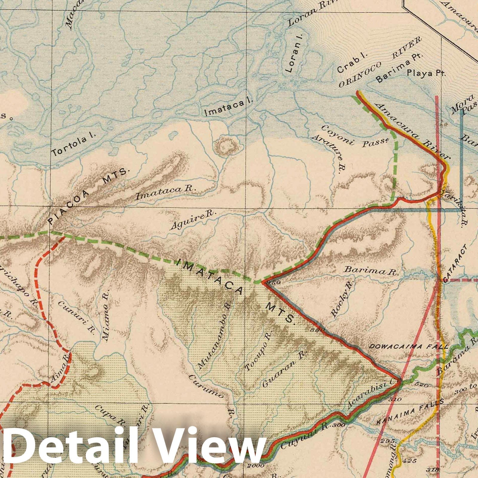 Orinoco-Essequibo Region, Venezuela and Guyana - Route Map, 1897