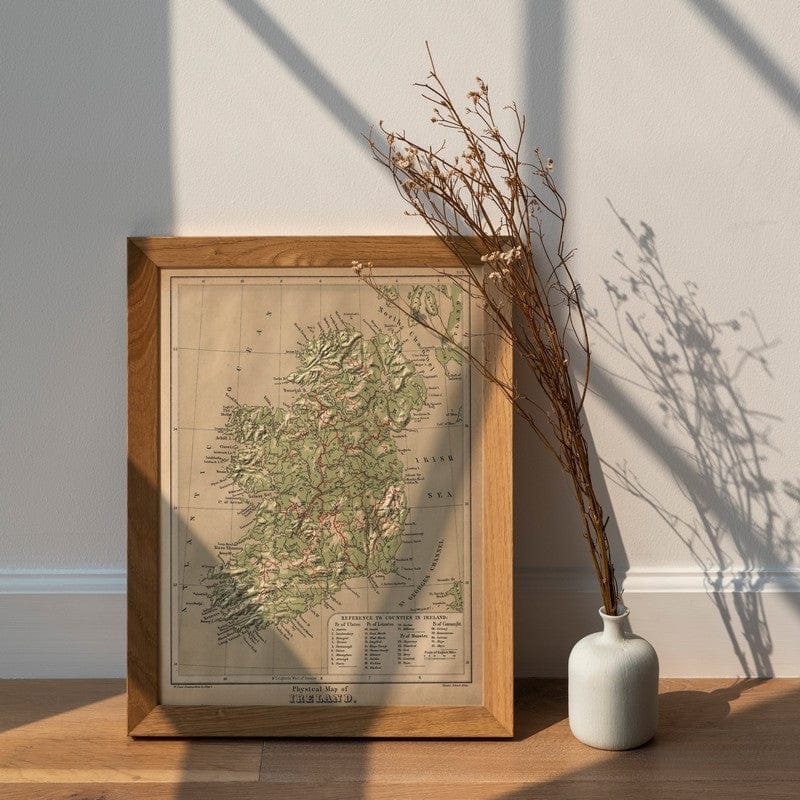 Ireland - Physical Map, 1880 - Historical Atlas Print
