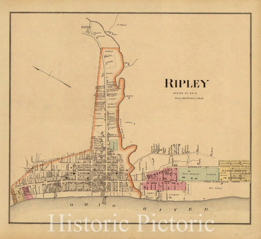 Ripley, Brown County, Ohio - River Map, 1877 - Historical Map Print