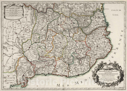 Historic Map : Catalogne , Spain 1706 Principaute de Catalogne. , Vintage Wall Art