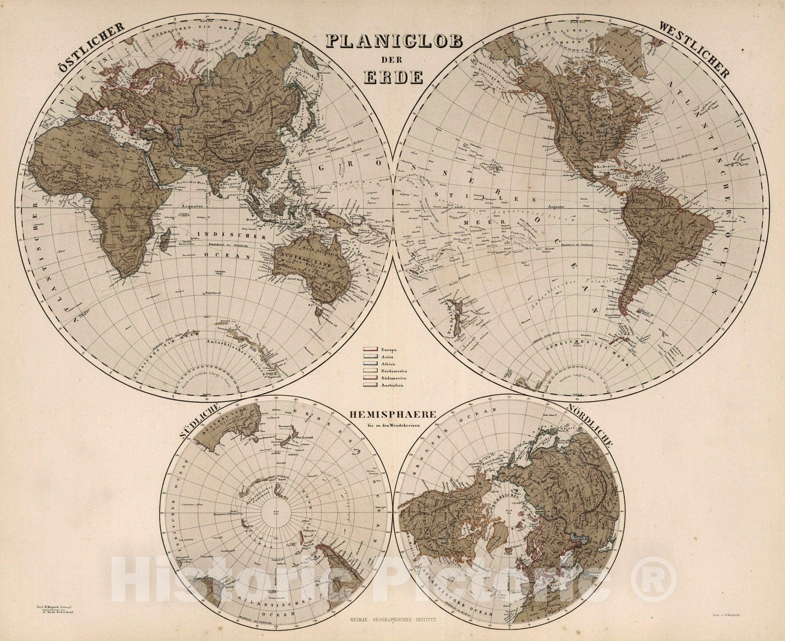 Historic Map : 1879 Planiglob der Erde. - Vintage Wall Art