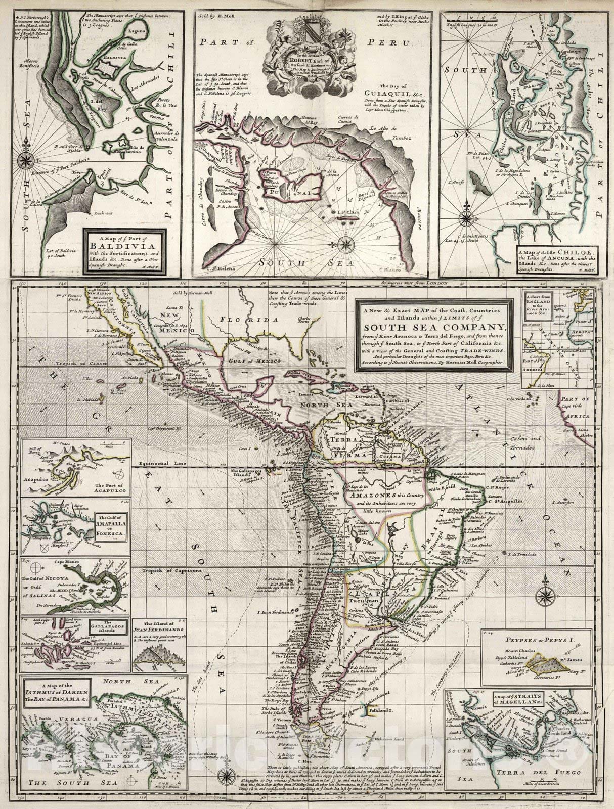 Historic Map : 1711 Limits of the South Sea Company, America. - Vintage Wall Art