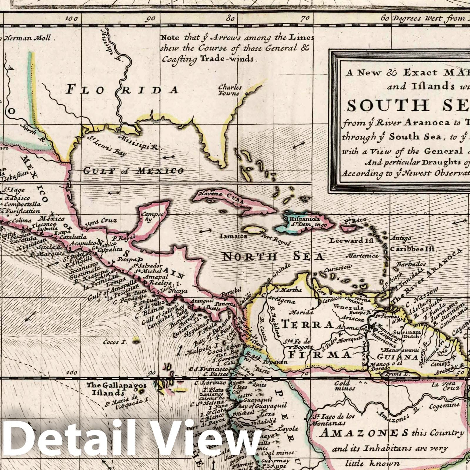 South America and Central America - South Sea Company Territories, 1711 - Historical Map Print