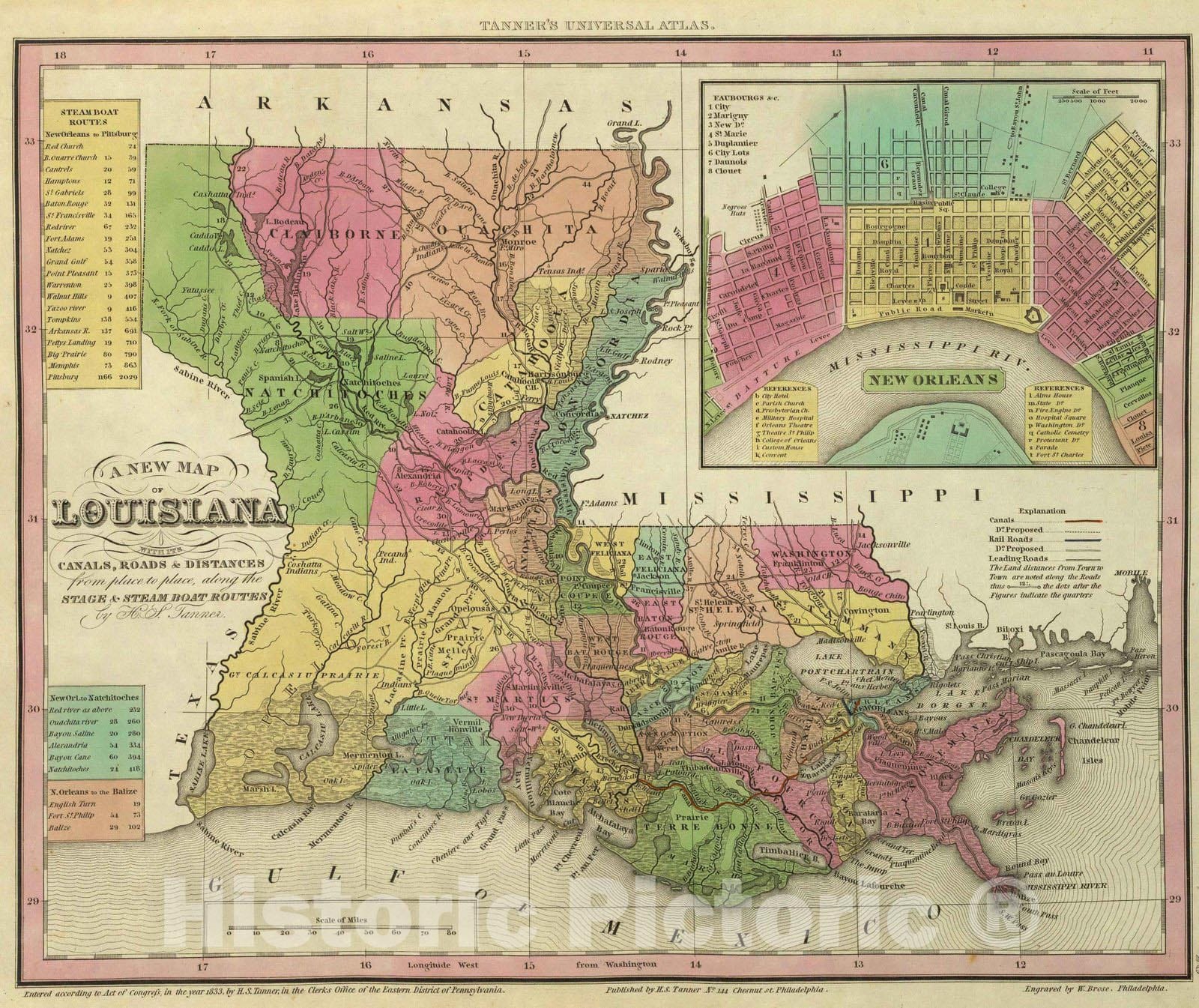 Historic Map : 1836 New Map Of Louisiana. - Vintage Wall Art