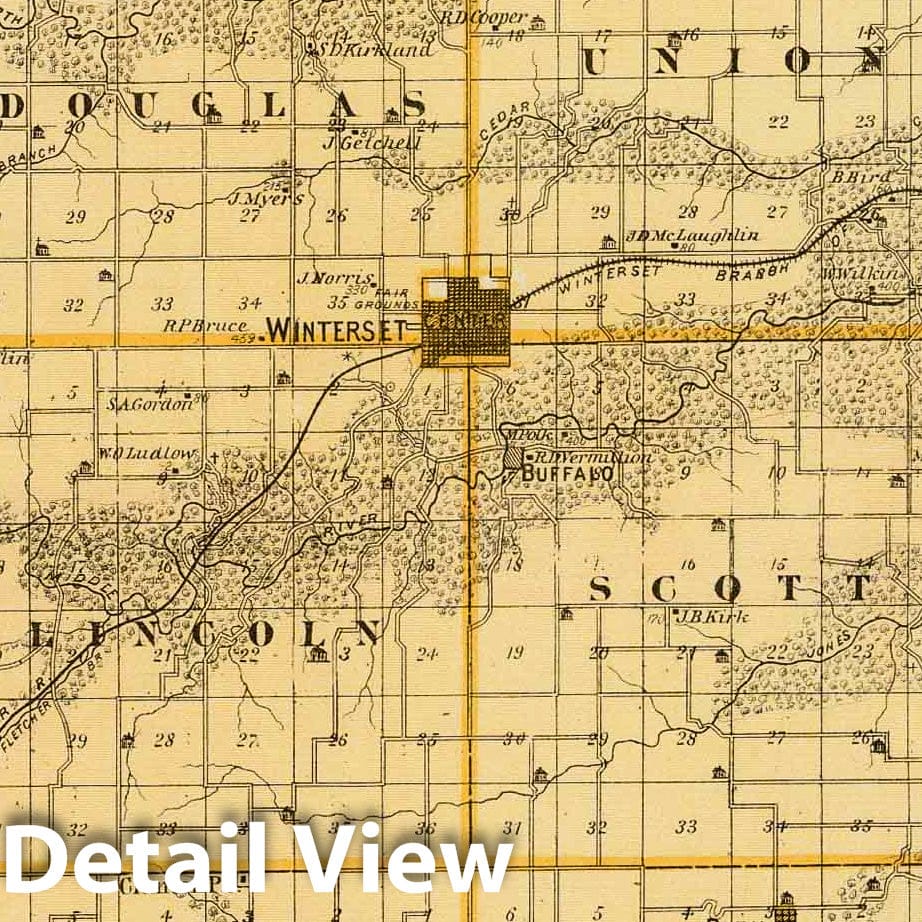Madison County, Iowa - Railroad Map, 1875 - Andreas Atlas Historical Print
