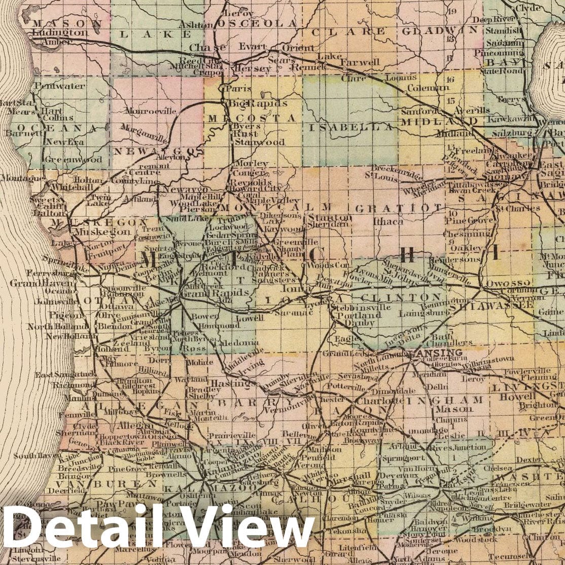 Michigan - Railroad Map, 1873 - Historical Map Print