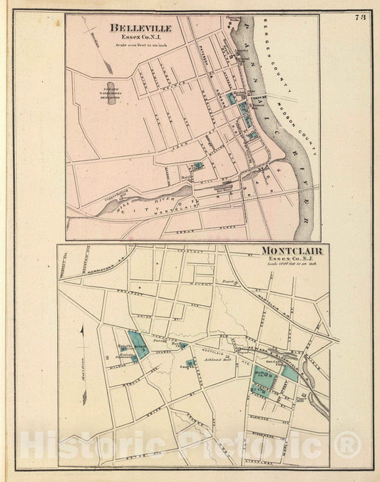 Historic Map : 1872 Belleville, Montclair, N.J. - Vintage Wall Art