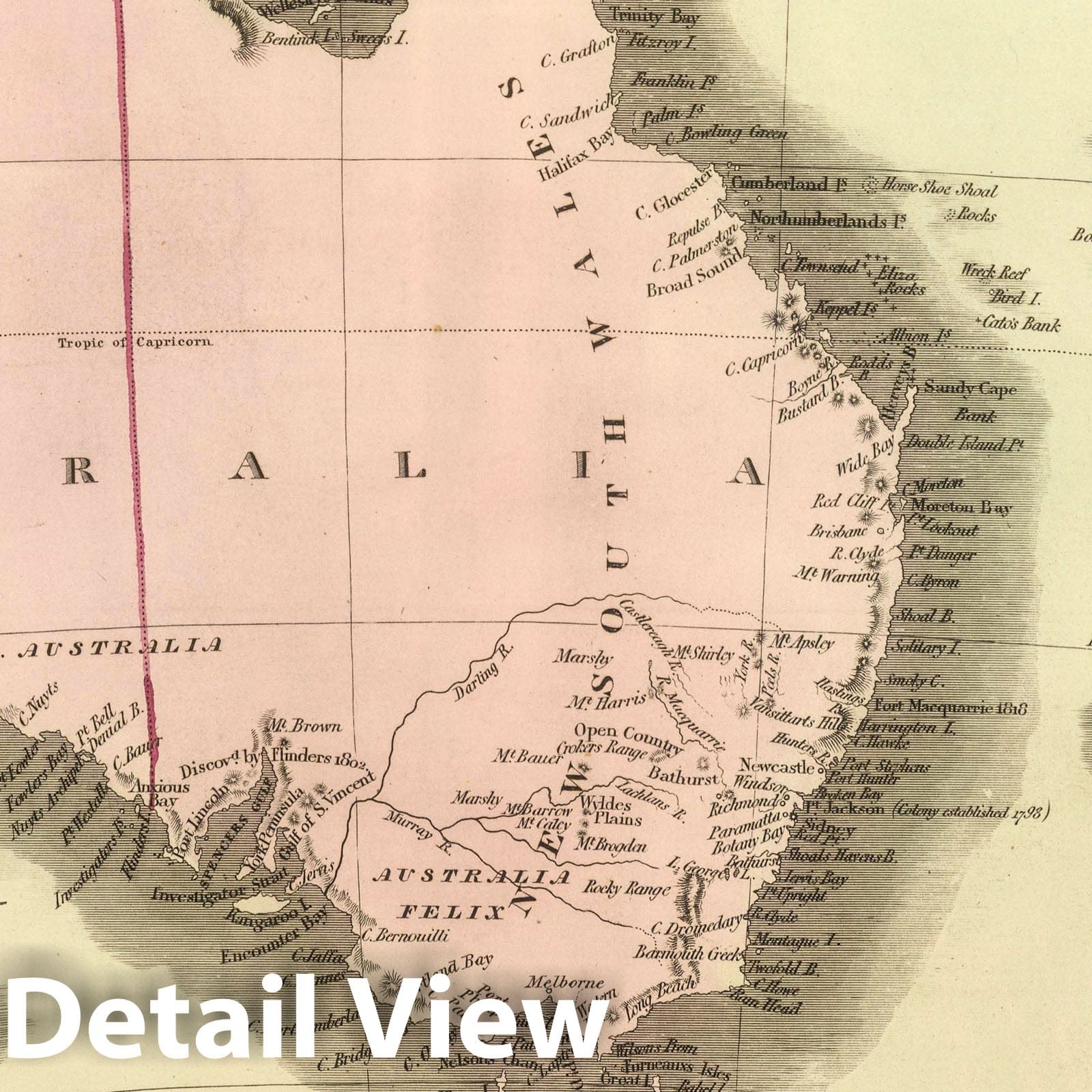 New Holland and New Zealand - Railroad Map, 1848 - Historical Map Print