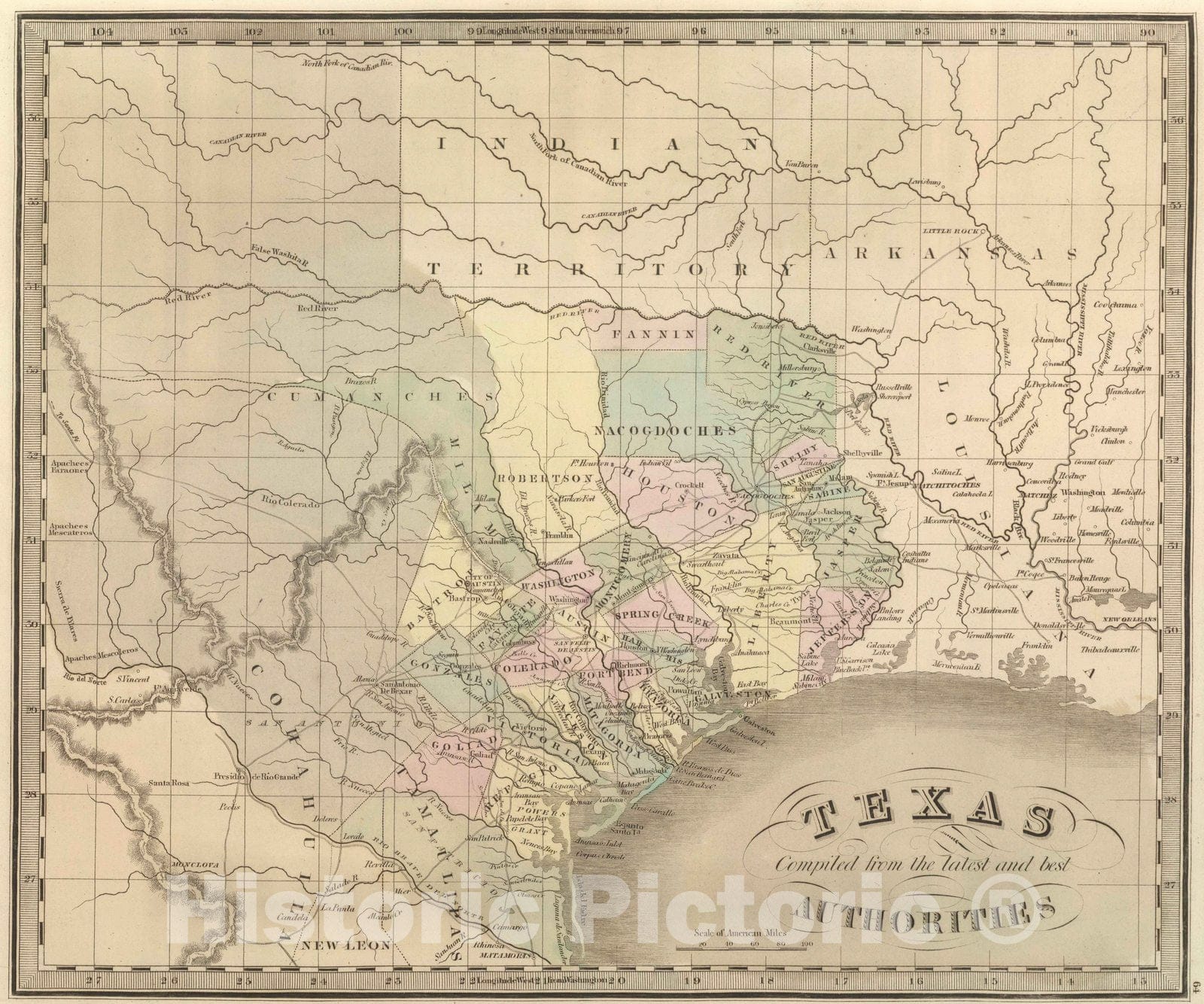 Texas - Railroad Map, 1848 - Historical Map Print