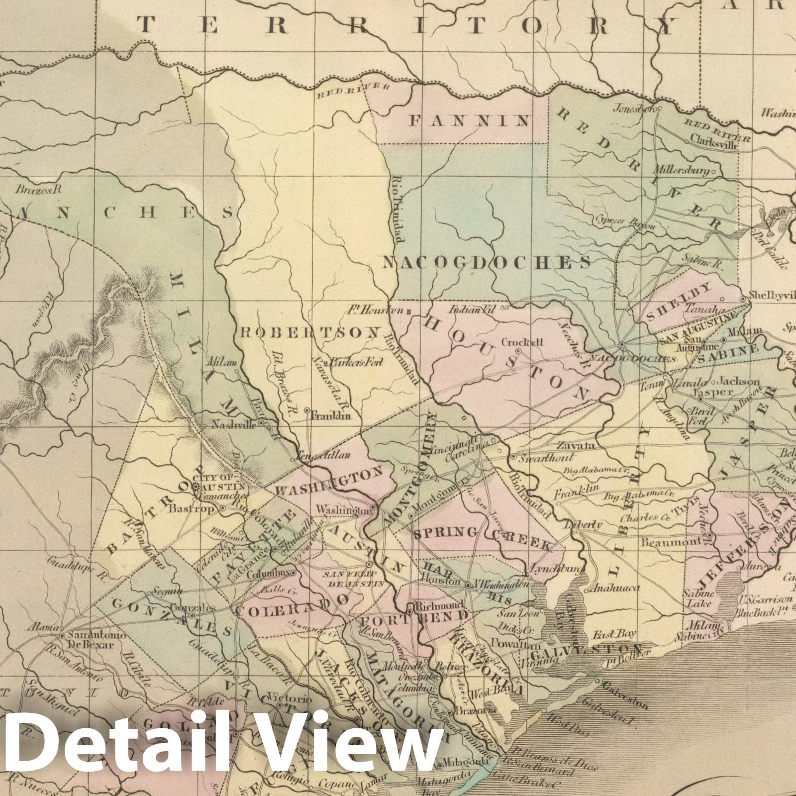 Texas - Railroad Map, 1848 - Historical Map Print