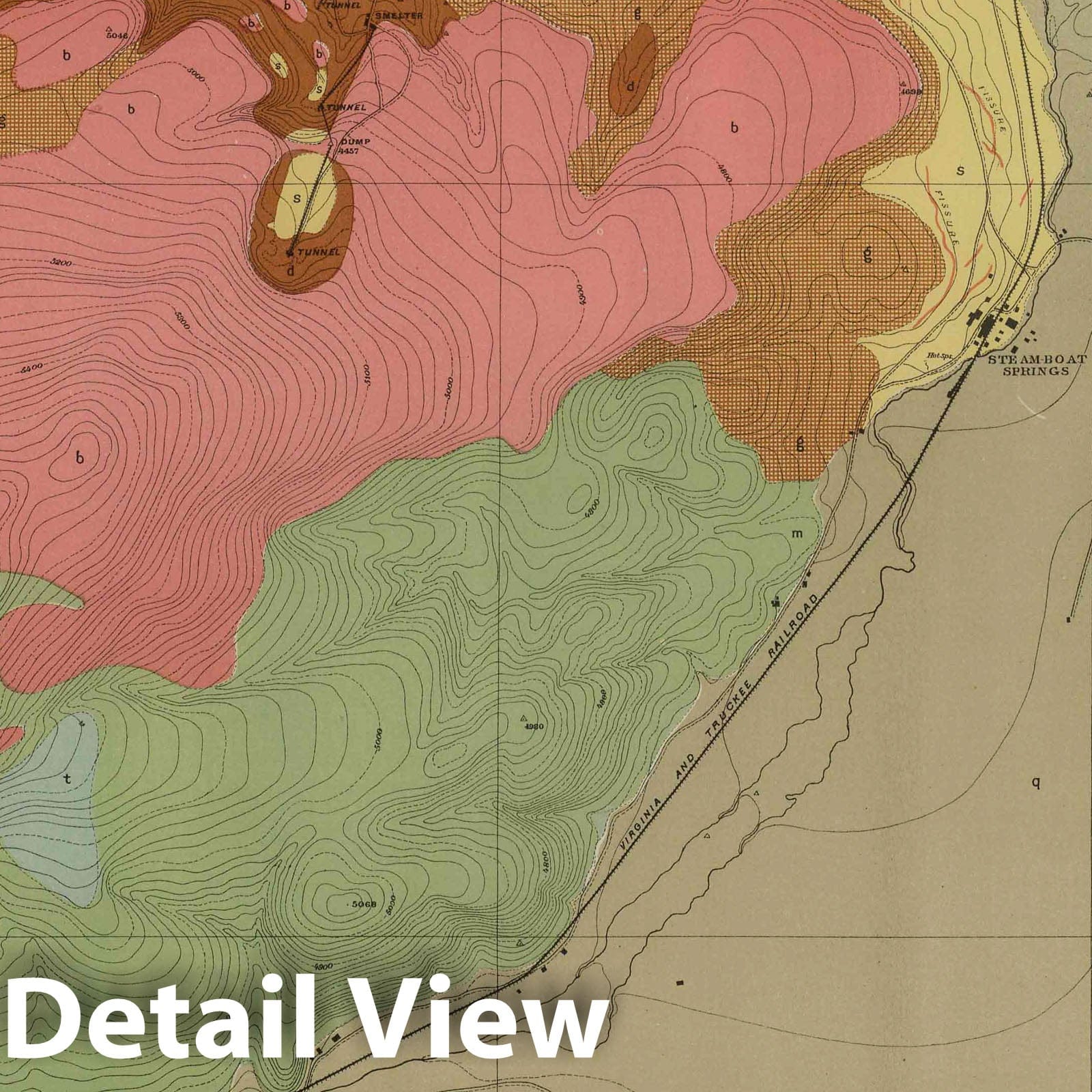 Steam-Boat Springs, Nevada - Geology Map, 1887 - USGS Historical Reproduction