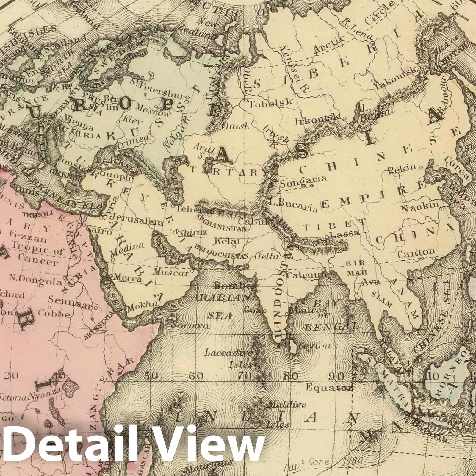 Eastern Hemisphere - River Map, 1884 - Mitchell's Historical Atlas Print