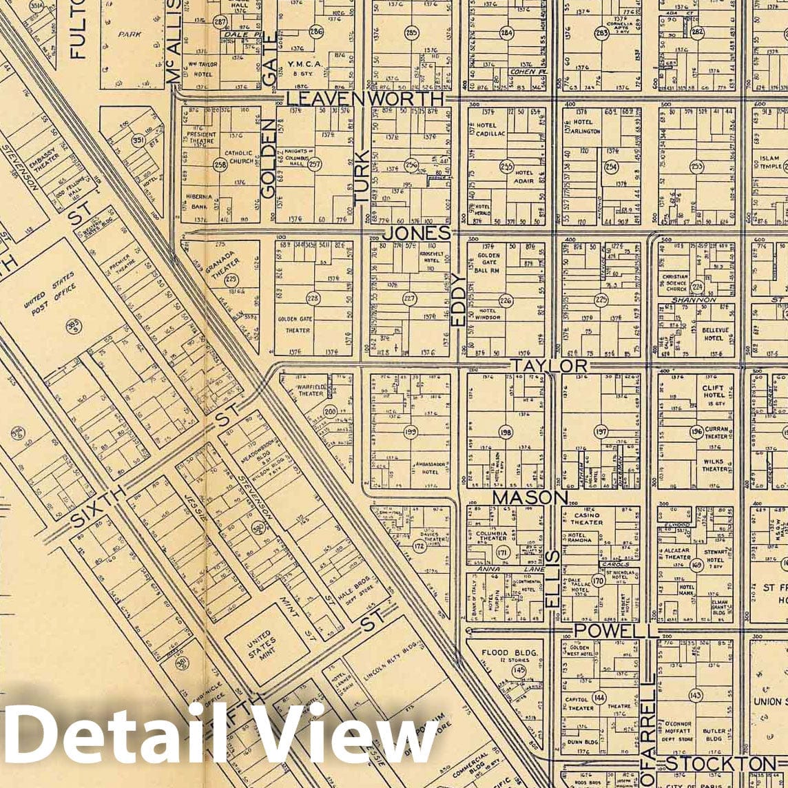 Historic Wall Map : 1938 Thomas Bros. Map of the Major Part of the San Francisco Business District. - Vintage Wall Art