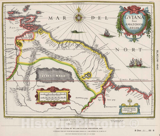 Historic Map : National Atlas - 1640 Guiana by Blaeuw. - Vintage Wall Art