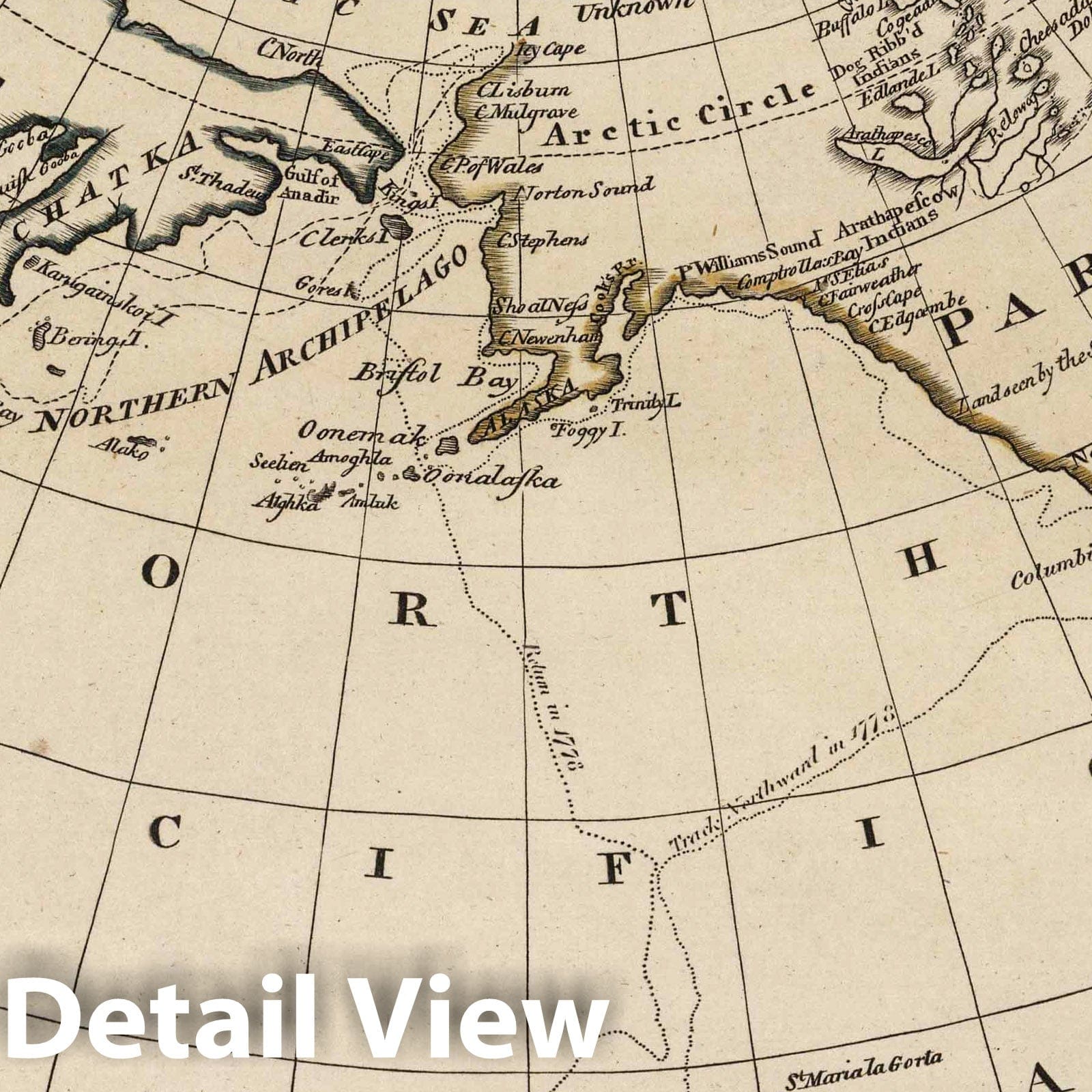 North America and Asia: Cook, Clerke, and Hearn Discoveries, 1818 - Historical Map Print