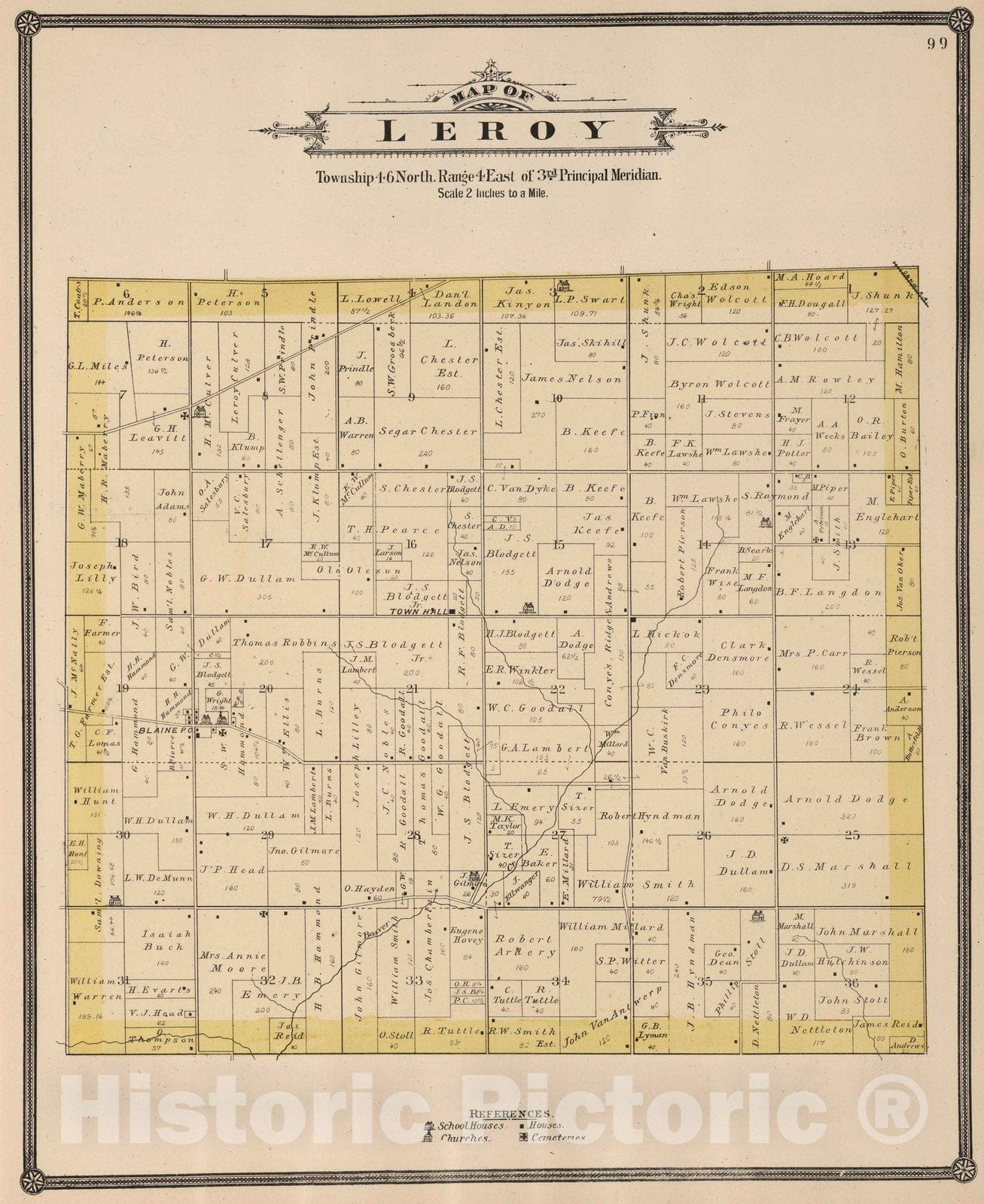 Historic Map : 1886 Leroy Township, Boone County, Illinois. - Vintage Wall Art