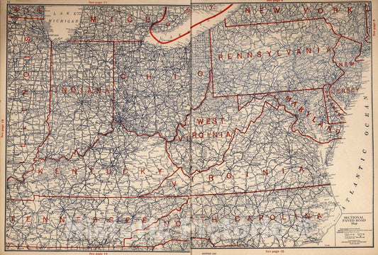 Historic Map : 1927 Sectional paved road map (Continues) v2 - Vintage Wall Art