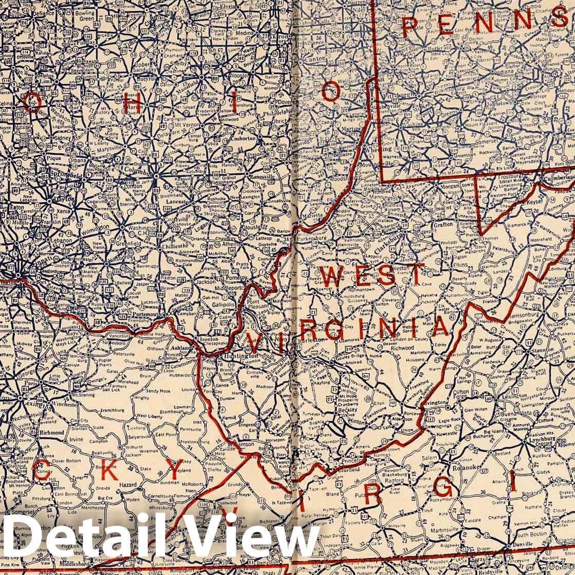 1927 Sectional Paved Road Map - Eastern United States - Historical Map Print