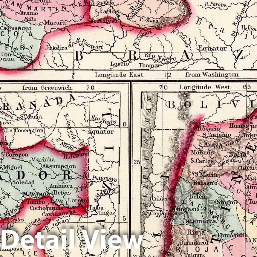 New Granada, Venezuela, Guiana, Peru, Ecuador & Argentine Confederation - 1877 Historical Map Print