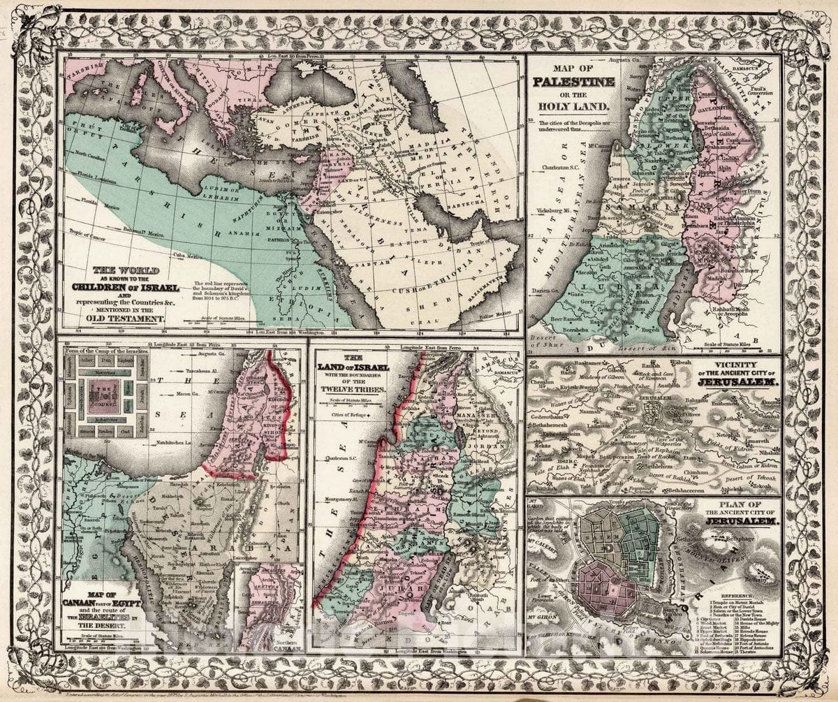 Israel, Palestine, and Canaan - Ancient Maps, 1877 - Historical Map Print
