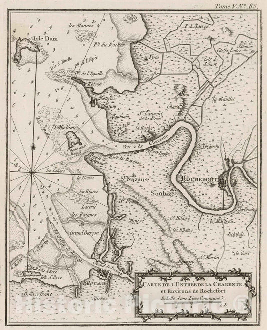 Historic Map : France , Rochfort France, Aunis 1764 Carte de I'entree de la Charente et environs de Rochefort. , Vintage Wall Art