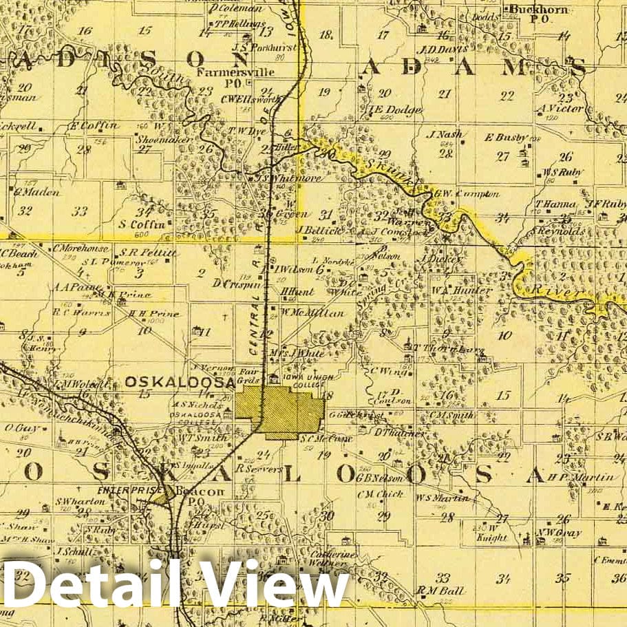 Mahaska County, Iowa - Railroad Map, 1875 - Historical Map Reproduction