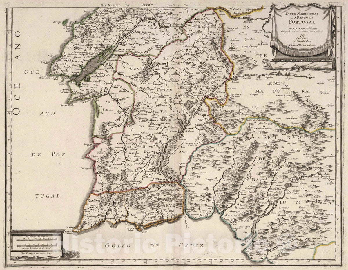 Historic Map : 1705 Southern Portugal. - Vintage Wall Art