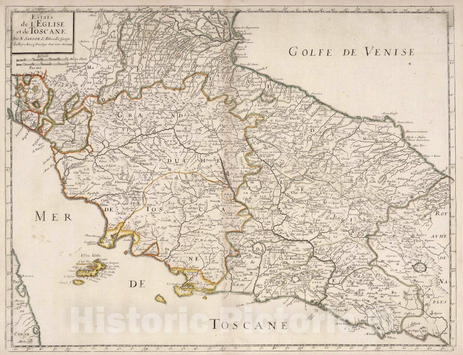 Papal States and Tuscany, Italy, 1703 Historical Map Print