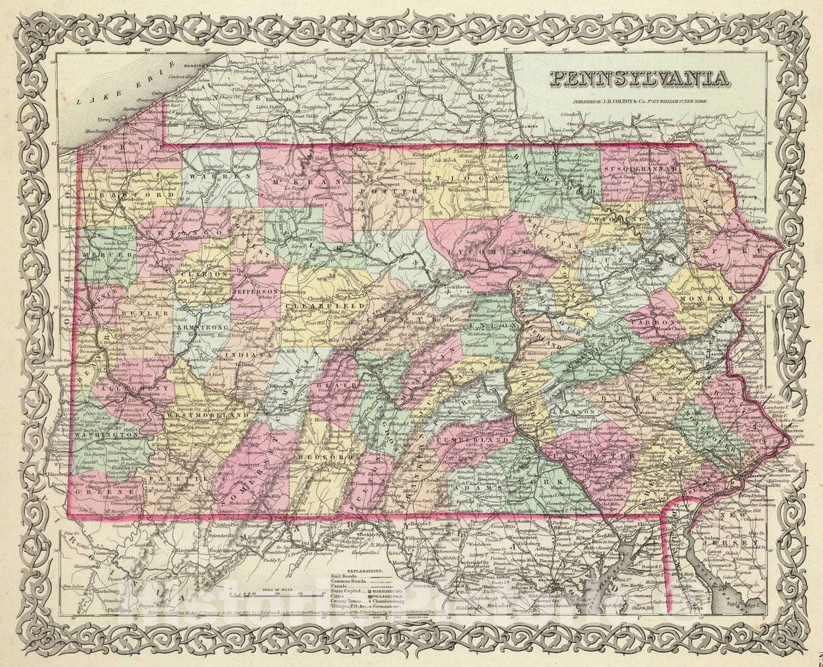 Historic Map : 1856 Pennsylvania : Vintage Wall Art