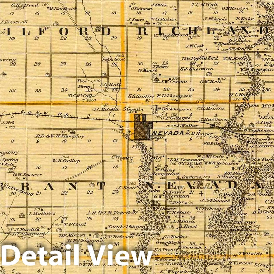 Story County, Iowa - Railroad Map, 1875 - Andreas Atlas Historical Print