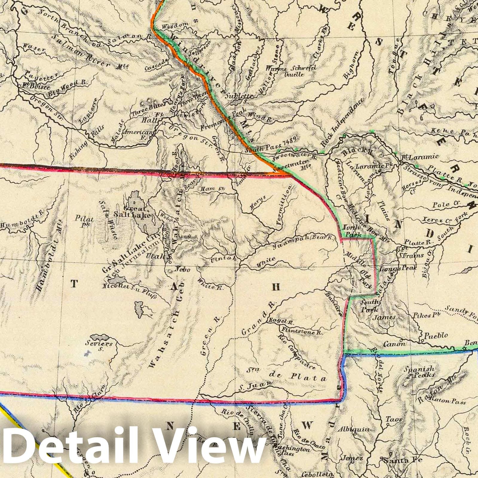 Oregon, California, Utah, and New Mexico - Road Map, 1854 - Historical Atlas Print
