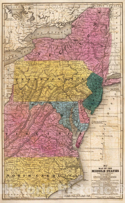 Historic Map : School Atlas - 1839 Map of the Middle States. - Vintage Wall Art