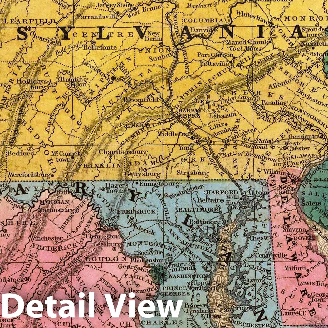 Middle States, New York, Pennsylvania, Virginia, North Carolina - Railroad Map, 1839