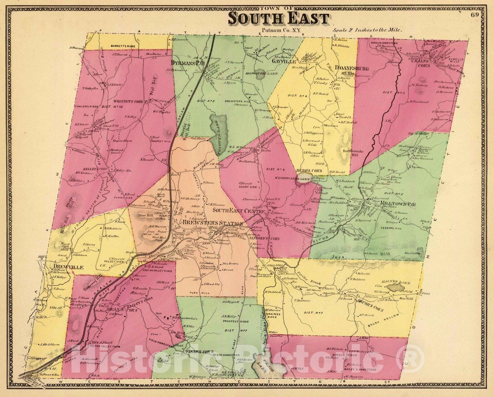 Historic Map : 1868 South East, Town. - Vintage Wall Art