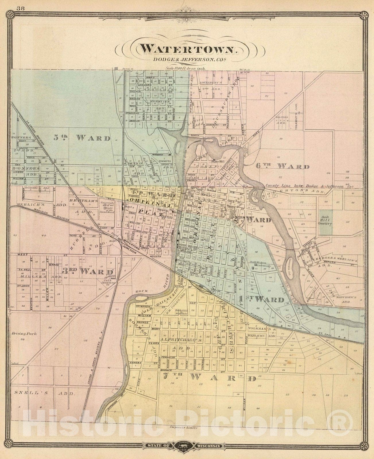 Historic Map : 1878 Watertown, Dodge & Jefferson cos. - Vintage Wall Art