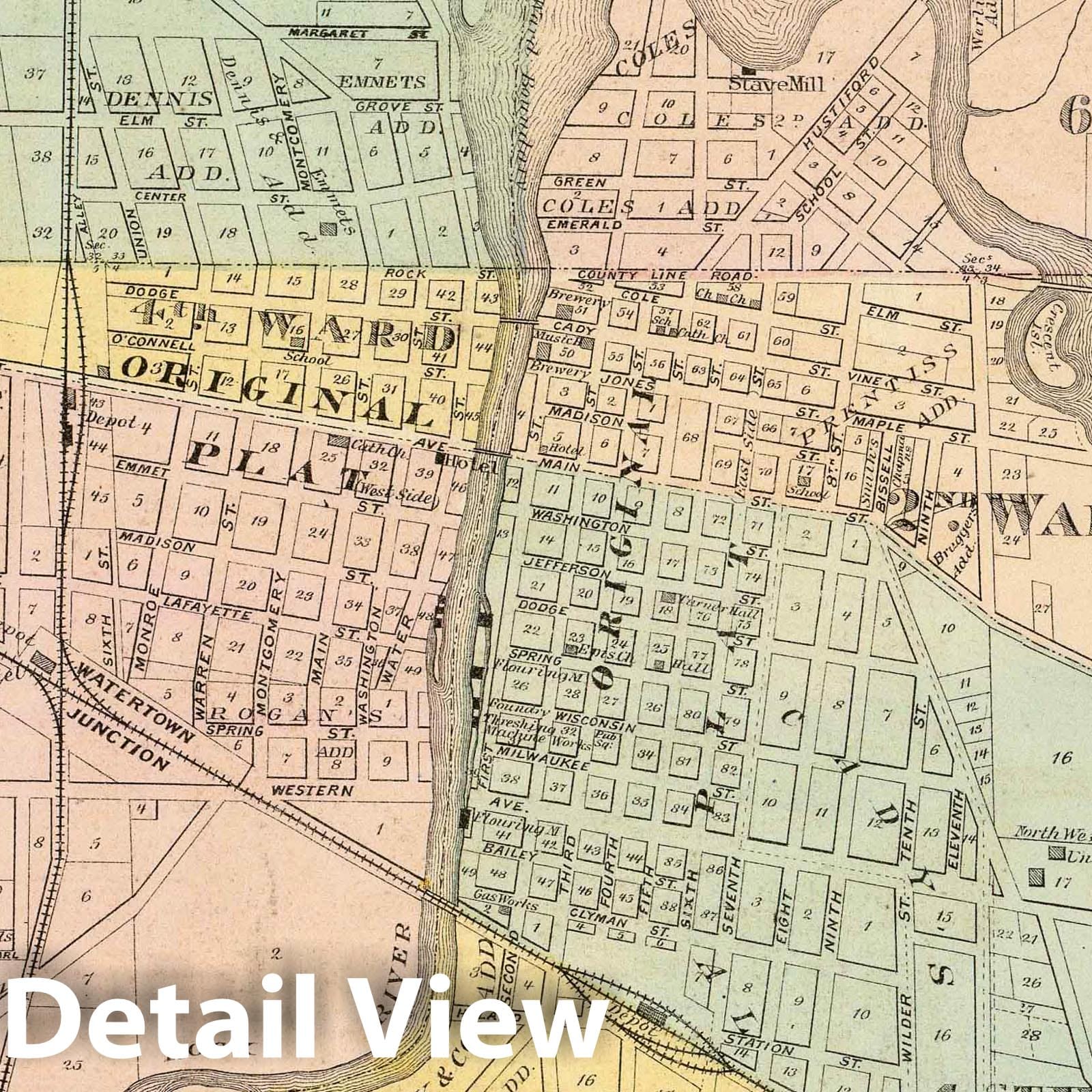 Historic Map : 1878 Watertown, Dodge & Jefferson cos. - Vintage Wall Art