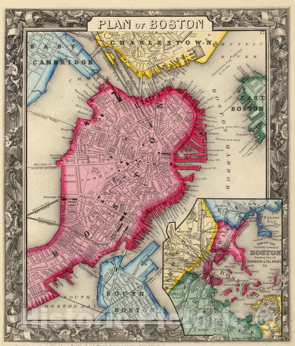 Historic Map : 1860 Plan Of Boston. - Vintage Wall Art