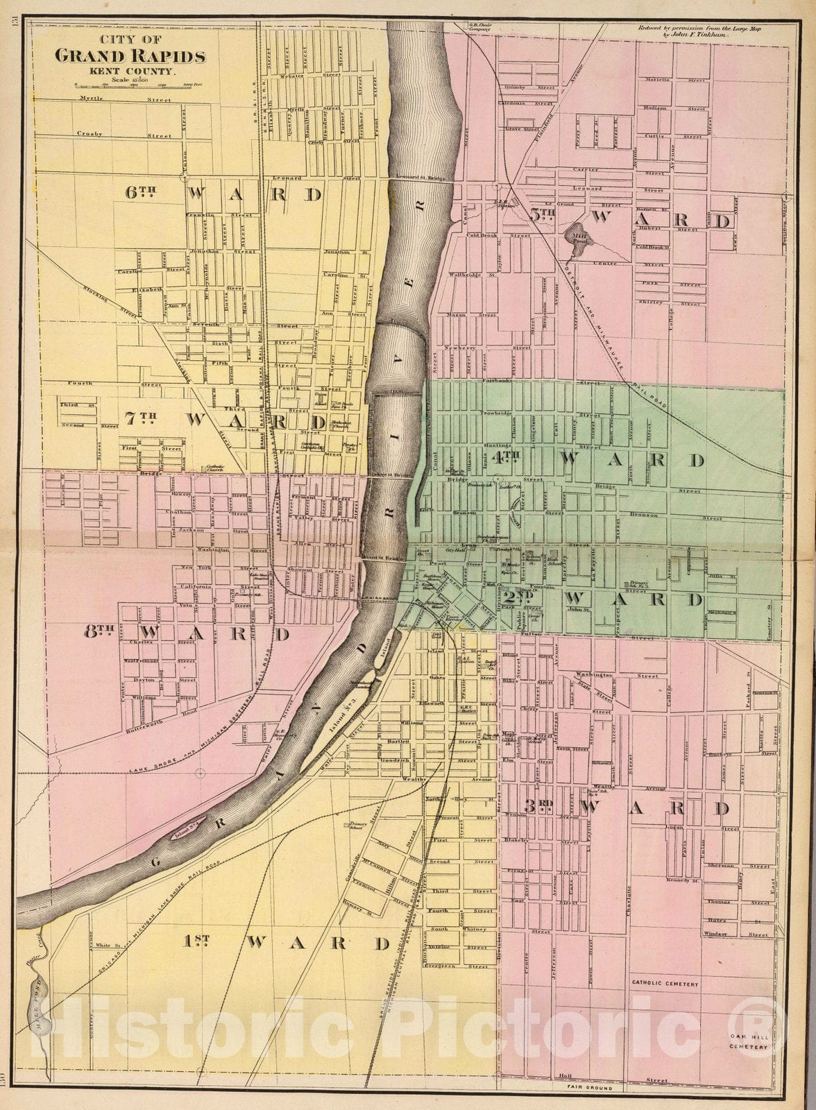 Historic Map : 1873 City of Grand Rapids, Kent County. - Vintage Wall Art