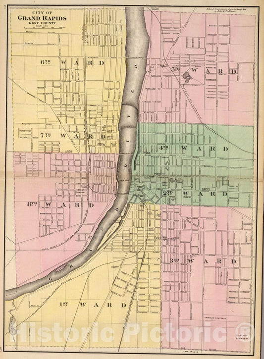 Historic Map : 1873 City of Grand Rapids, Kent County. - Vintage Wall Art