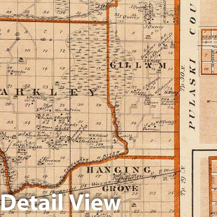 Jasper County, Indiana - Railroad Map, 1876 - Historical Atlas Print