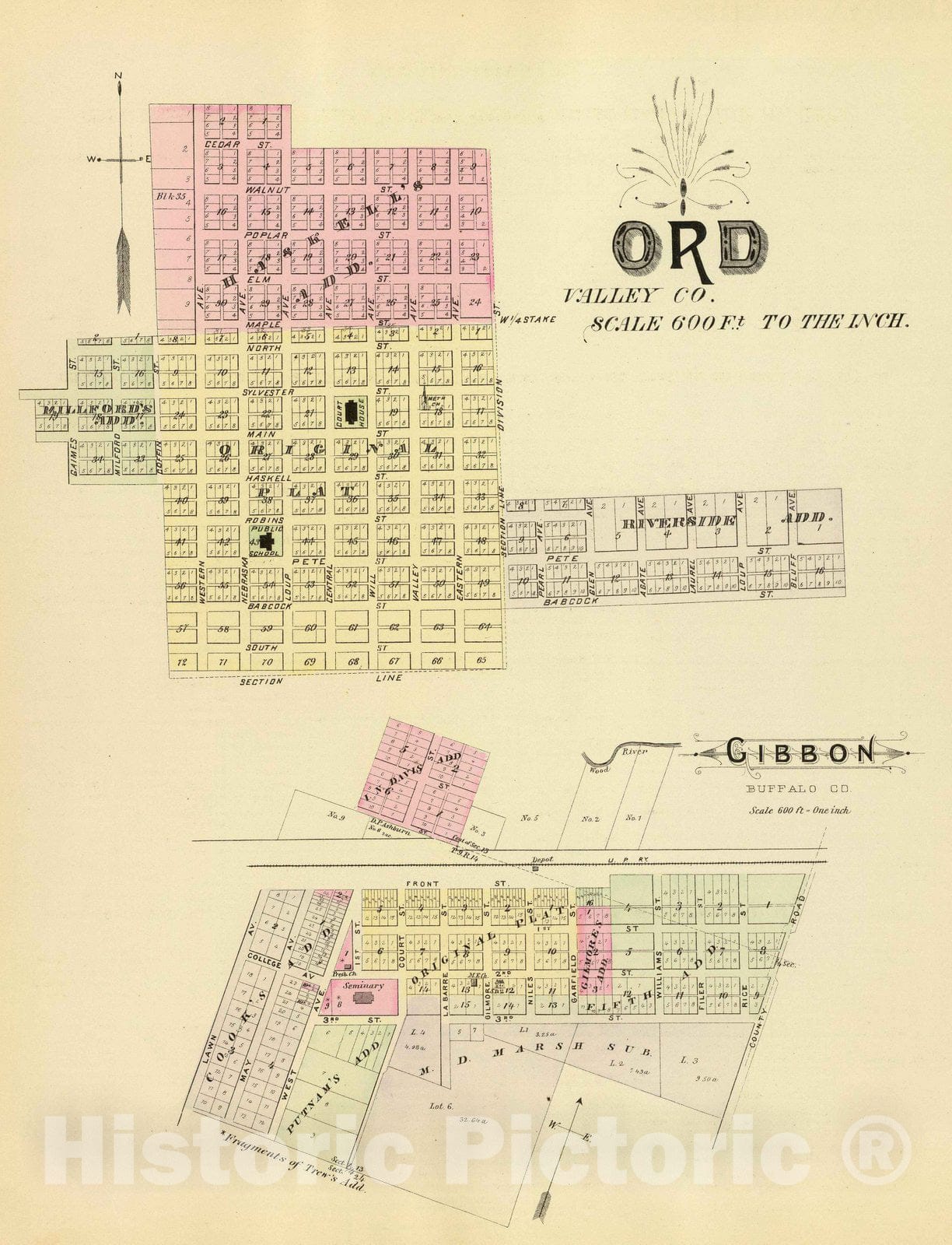 Historic Map : Gibbon (Neb.), Nebraska, 1885 Ord, Buffalo. , Vintage Wall Art