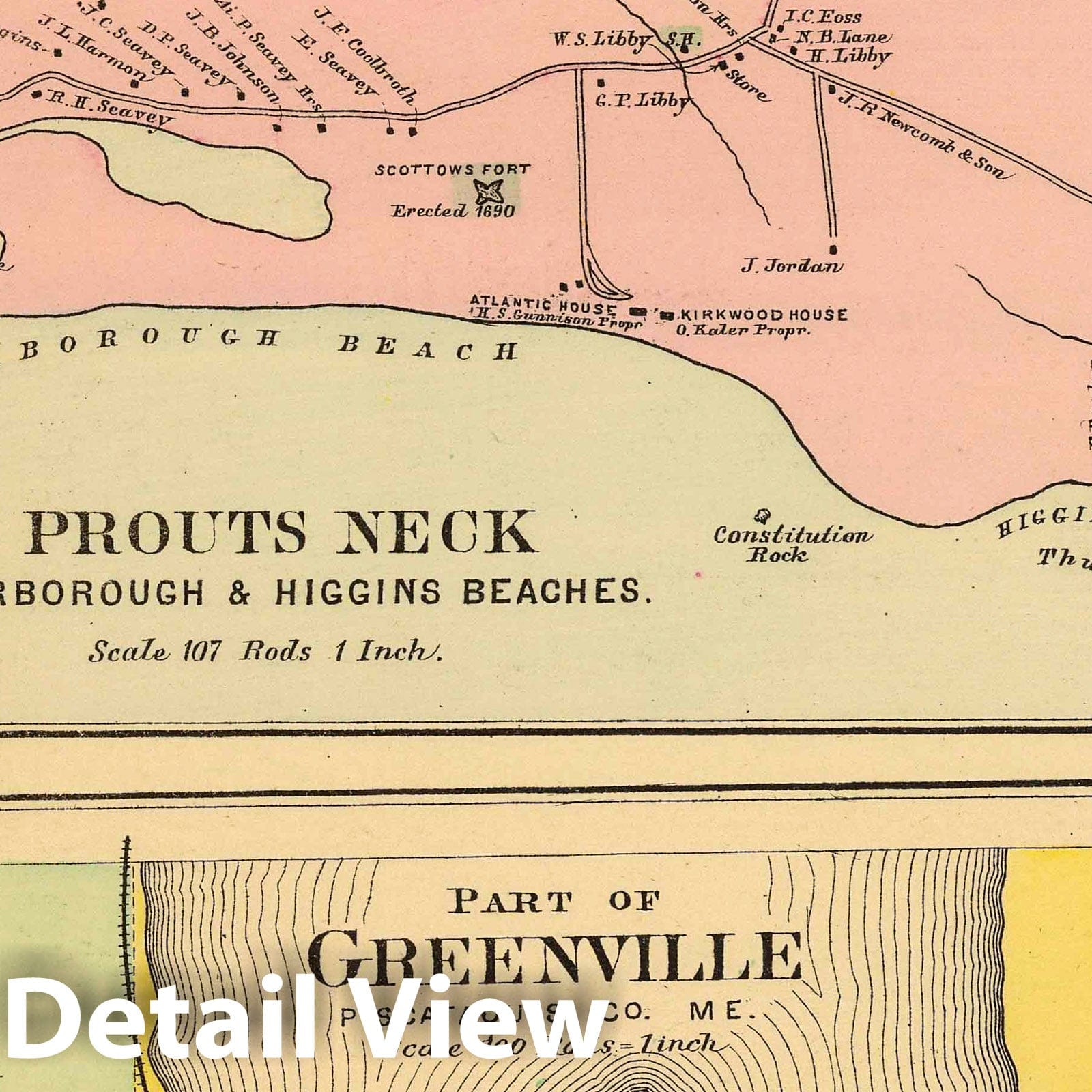 Prouts Neck, Scarborough and Higgins Beaches, Maine - Railroad Map, 1894