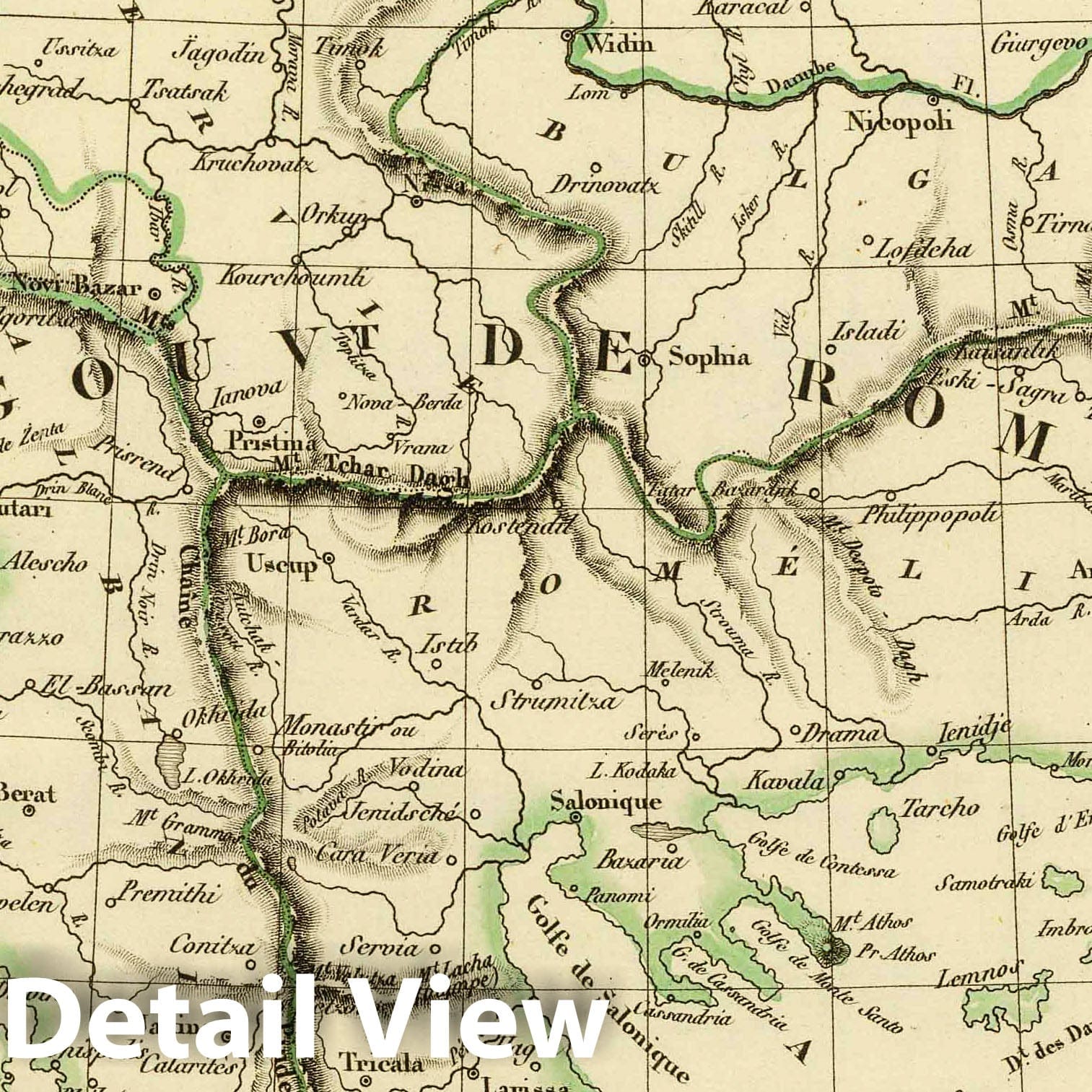 European Turkey - River Map, 1837 - Historical Map Print