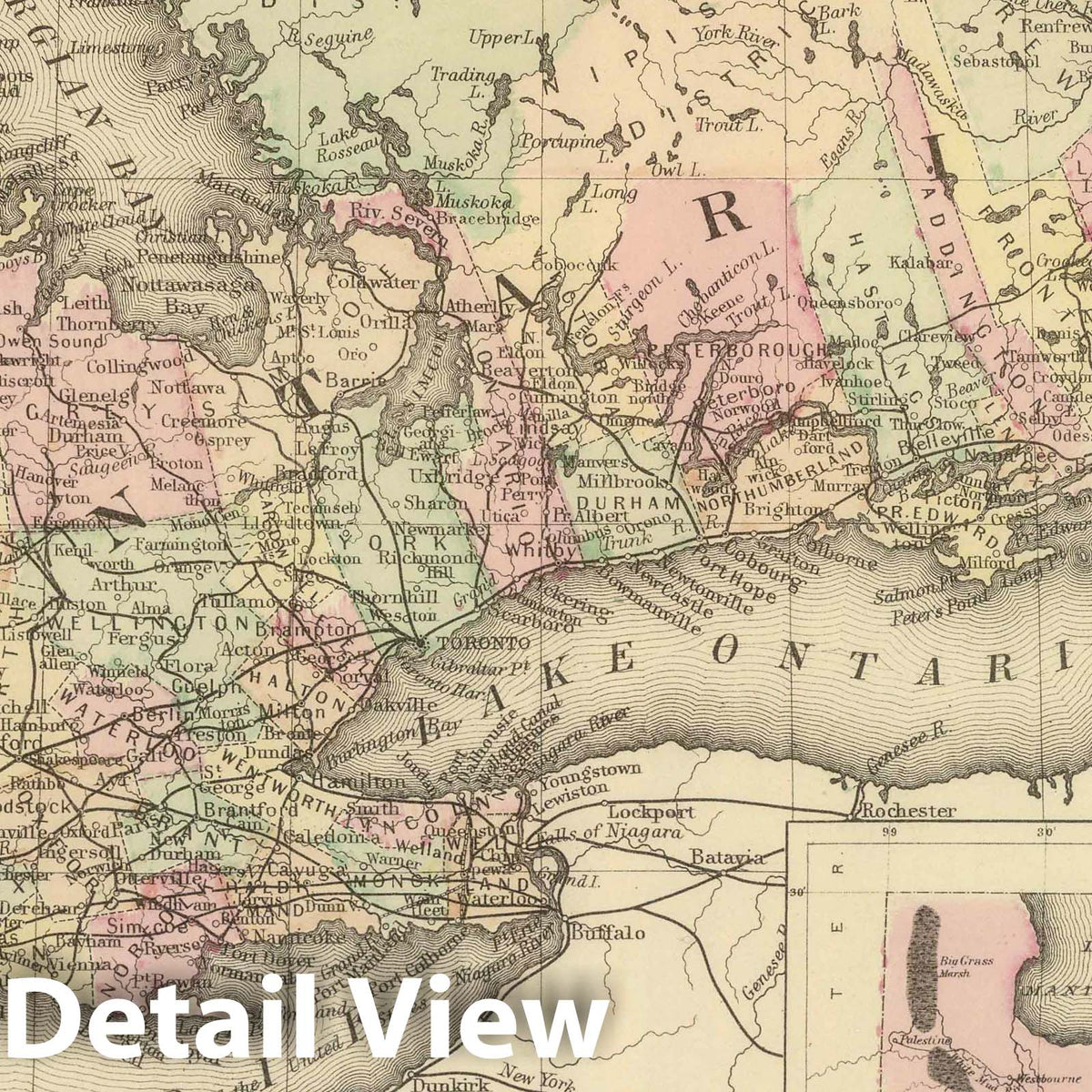Ontario and Manitoba, Canada - Railroad Map, 1884