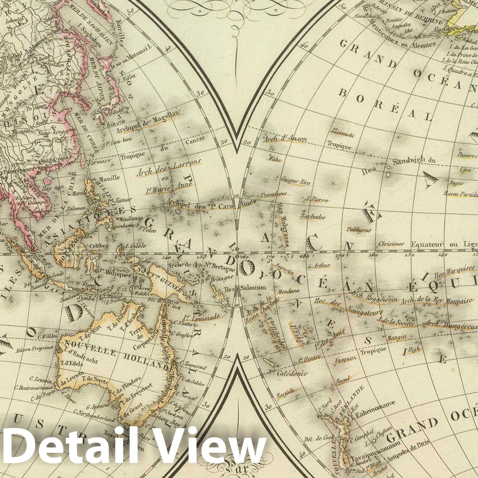 World Map in Two Hemispheres, 1825 - Historical Map Reproduction