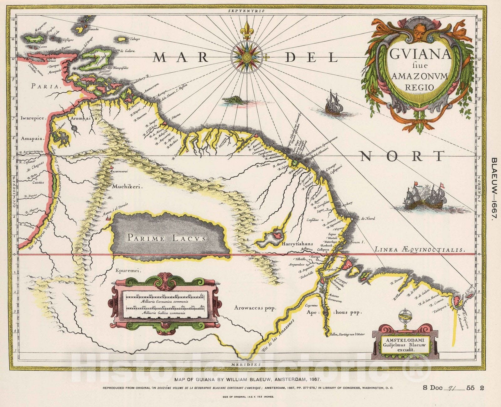 Historic Map : National Atlas - 1667 (Facsimile) Guiana. - Vintage Wall Art