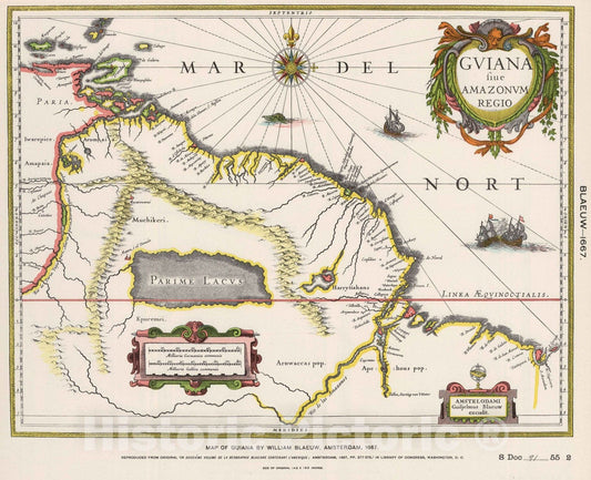 Historic Map : National Atlas - 1667 (Facsimile) Guiana. - Vintage Wall Art