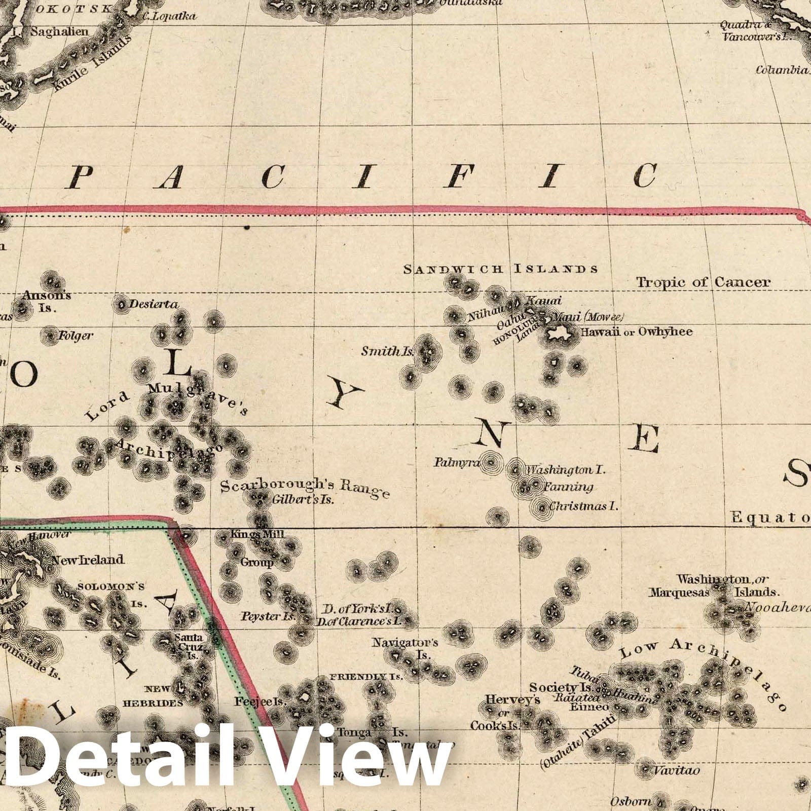 Oceania and the Pacific - River Map, 1845 - Historical Map Print