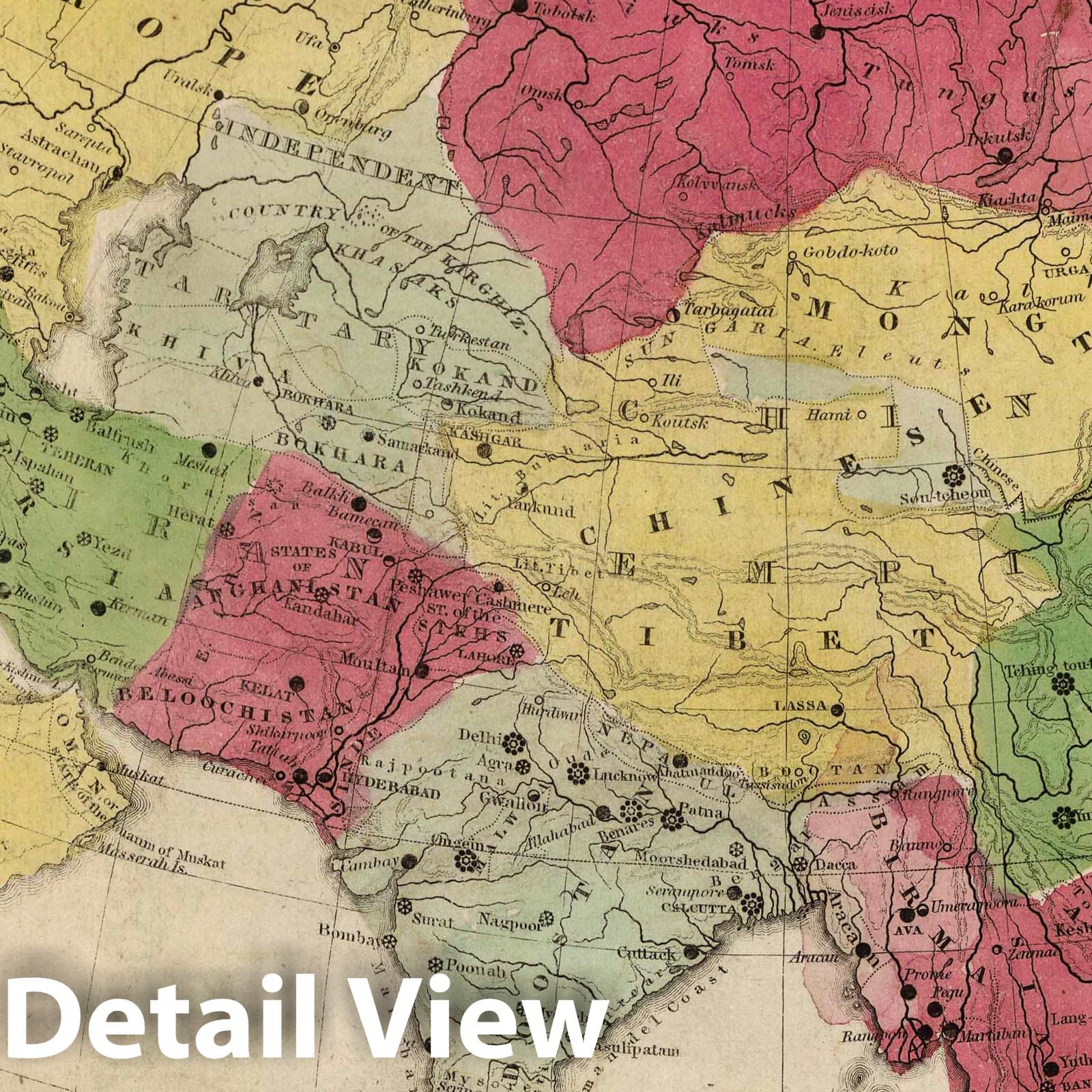 Asia with Syria and Palestine - River Map, 1849 - Historical Map Reproduction